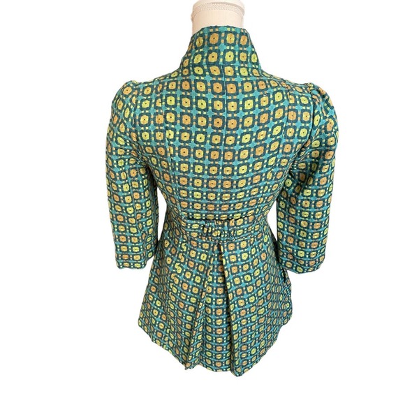 NWT Tulle Womens Geometric Print Dress Coat Pleated 3/4 Sleeve Size S Green - Picture 5 of 12